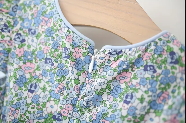 Light Blue Floral Print Sleeveless Cute Baby Girl Dress - Image 2