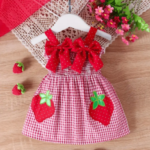 Cute Strawberry Plaid Pattern Sleevelss Dress