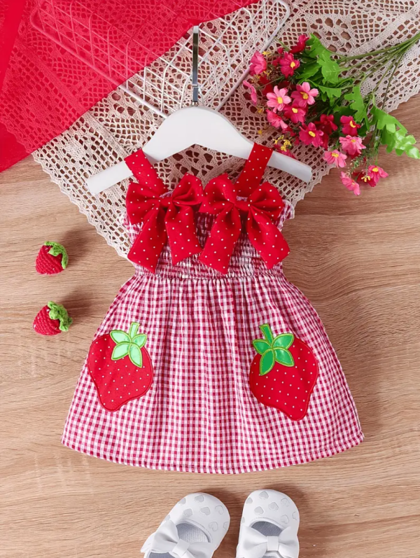 Cute Strawberry Plaid Pattern Sleevelss Dress