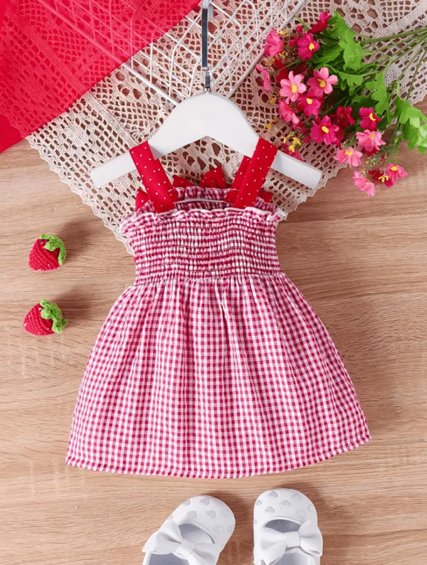 Cute Strawberry Plaid Pattern Sleevelss Dress - Image 7