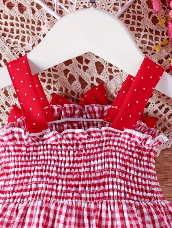Cute Strawberry Plaid Pattern Sleevelss Dress - Image 5