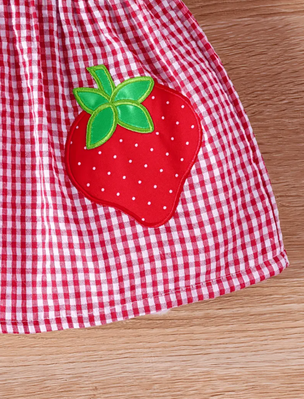 Cute Strawberry Plaid Pattern Sleevelss Dress - Image 3