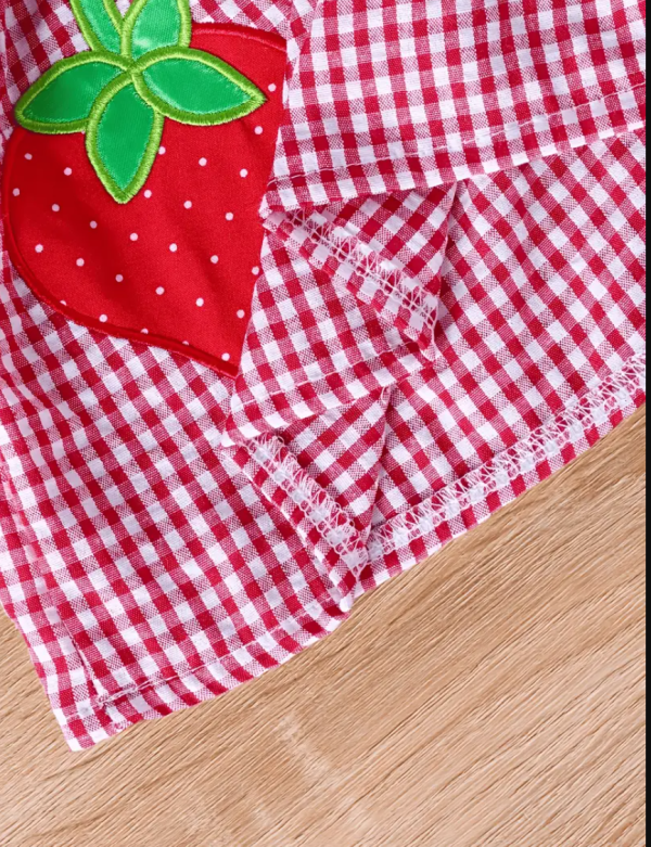 Cute Strawberry Plaid Pattern Sleevelss Dress - Image 2