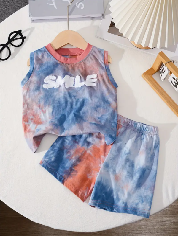 Smile Embroidery Multi Colour Sleeveless T Shirt And Pant Design