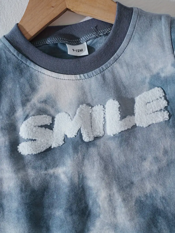 Smile Embroidery Ash Sleeveless T Shirt And Pant Design - Image 3