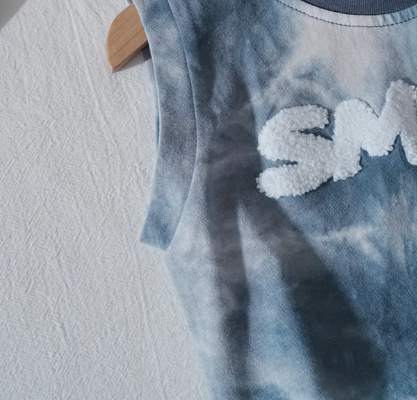 Smile Embroidery Ash Sleeveless T Shirt And Pant Design - Image 5