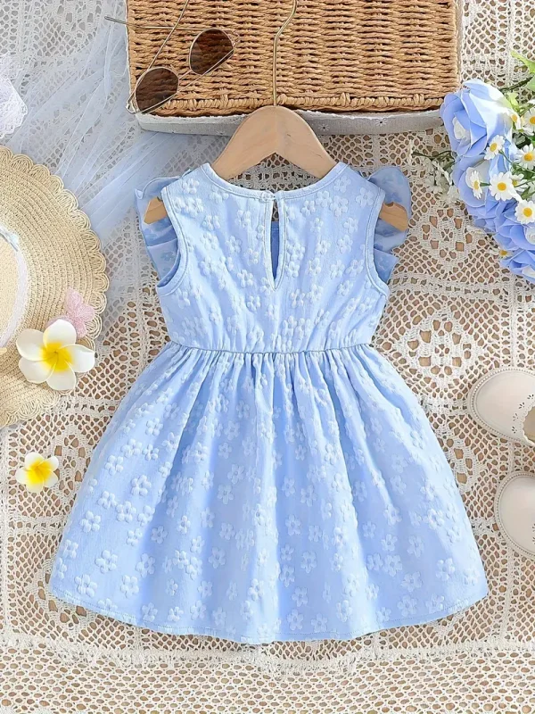 Sky Blue Floral Sleeveless Baby Frock Design - Image 4