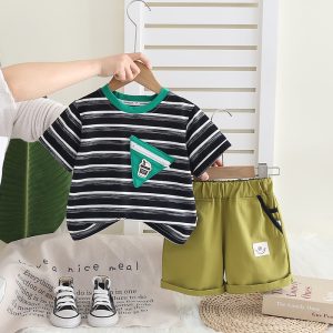Black And White Stripe Collar T Shirt With Green Pant Design