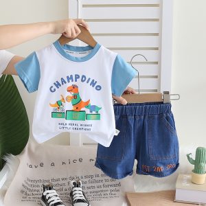 Light Blue Champdino Print T Shirt With Blue Pant Design