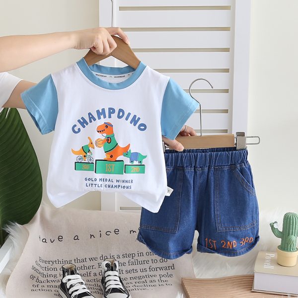 Light Blue Champdino Print T Shirt With Blue Pant Design