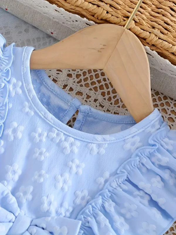 Sky Blue Floral Sleeveless Baby Frock Design - Image 3