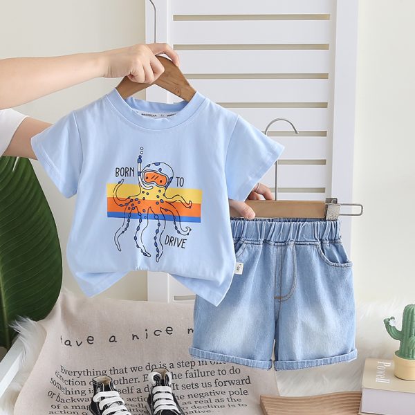 Octopus Print Blue T Shirt With Blue Pant Design