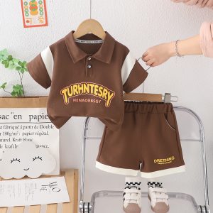 Letter Print Full Brown T Shirt And Pant Boys Design