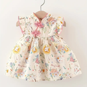 Summer Rabbit Floral Summer V Neck Chinese Cheongsam Style