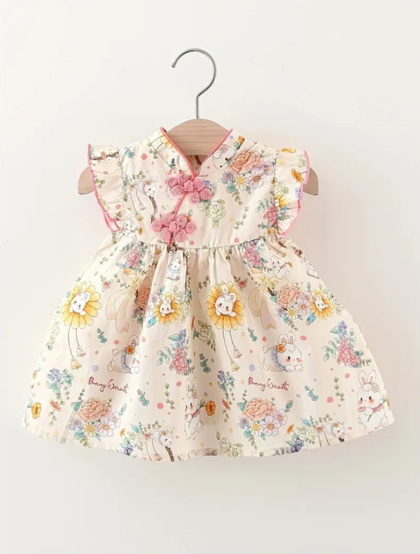 Summer Rabbit Floral Summer V Neck Chinese Cheongsam Style