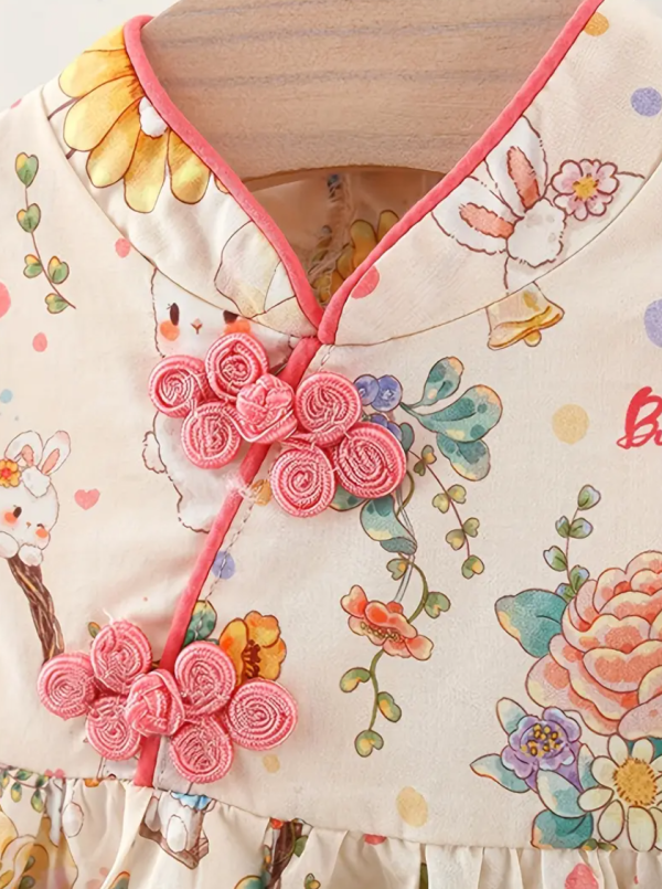 Summer Rabbit Floral Summer V Neck Chinese Cheongsam Style - Image 4