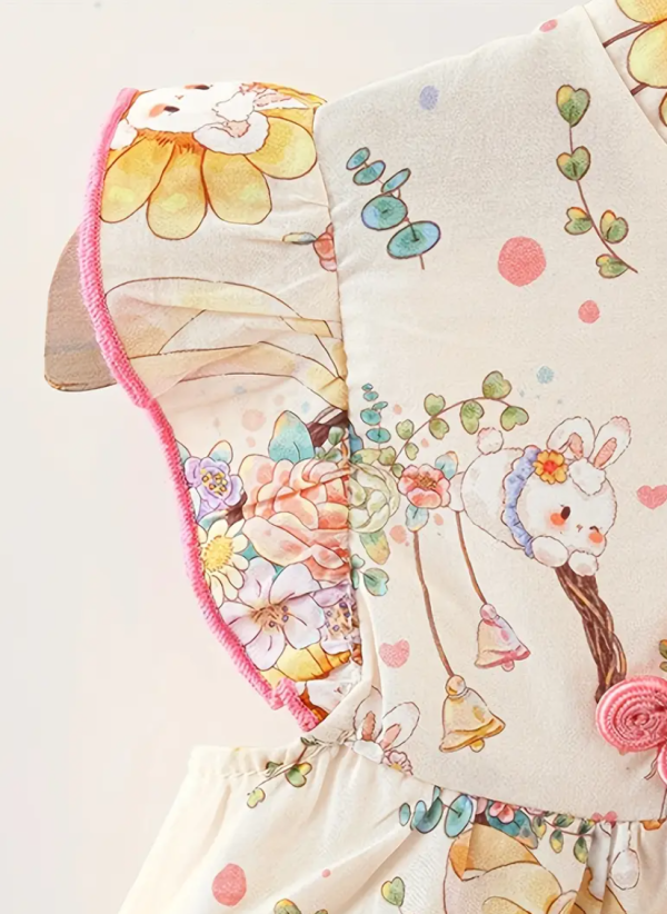 Summer Rabbit Floral Summer V Neck Chinese Cheongsam Style - Image 5