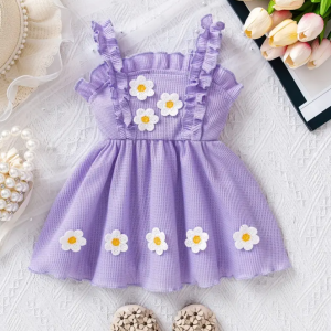 Girls' Cute Floral Purple Lace Dress