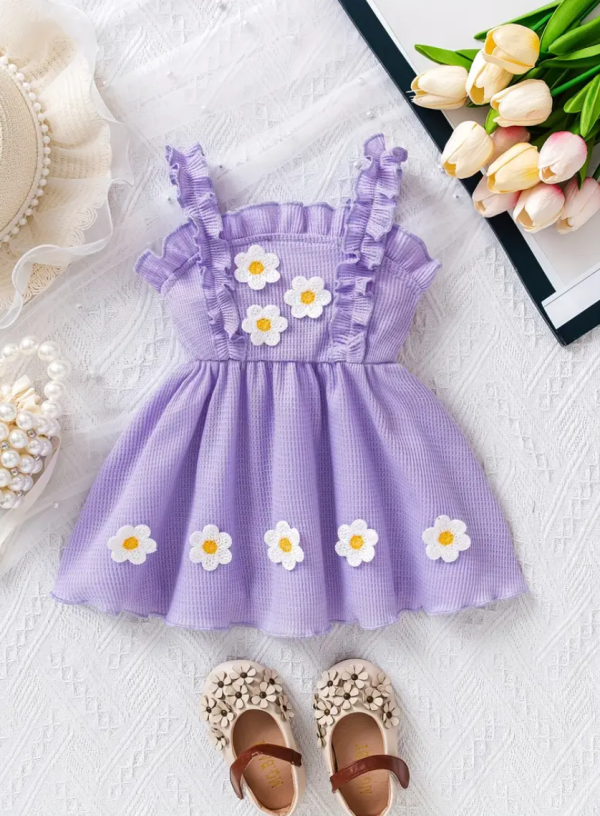 Girls' Cute Floral Purple Lace Dress