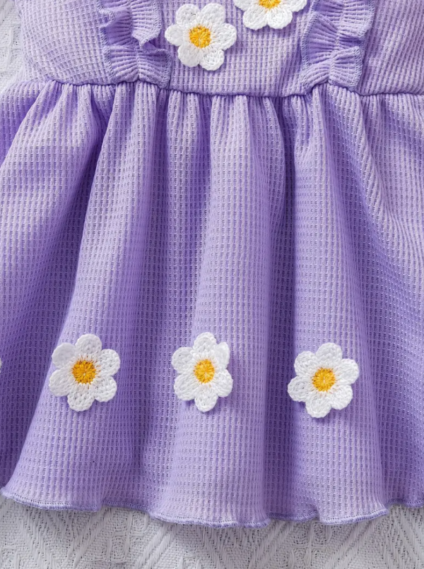 Girls' Cute Floral Purple Lace Dress - Image 4