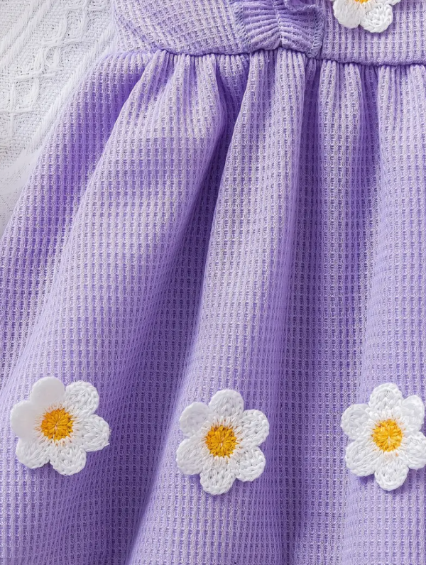 Girls' Cute Floral Purple Lace Dress - Image 5