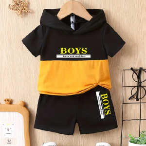 Baby Boy Hooded Summer Set Yellow And Black Comfortable Baby Wear