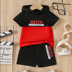 Baby Boy Hooded Summer Set Red And Black Comfortable Baby Wear