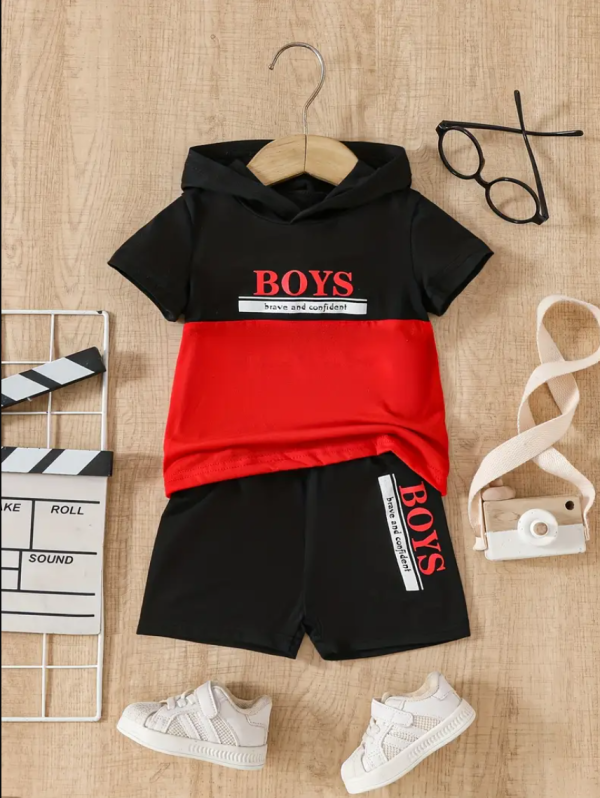 Baby Boy Hooded Summer Set Red And Black Comfortable Baby Wear