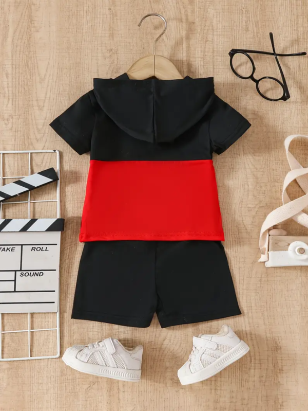 Baby Boy Hooded Summer Set Red And Black Comfortable Baby Wear - Image 2