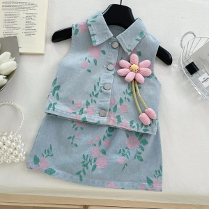 Korean Style Cute Floral Sleevelss Top And Pant Baby Girl Design