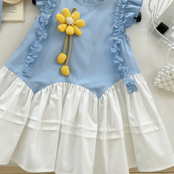 Cute Summer Baby Girl Blue Polka Dot Dress - Image 3