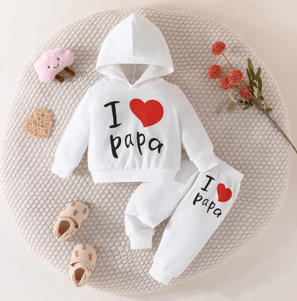 Baby Boy Hooded I LOVE PAPA Printed White T Shirt Pant Set