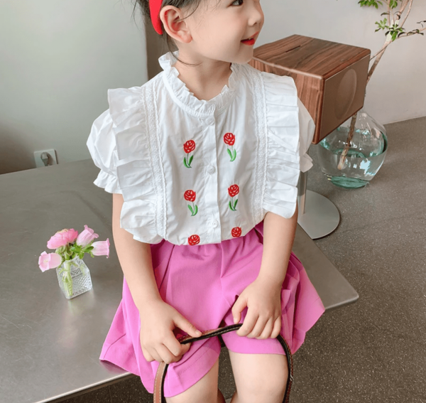 Summer Pinkish Purple Modern Baby Girl Blouse Pant - Image 2