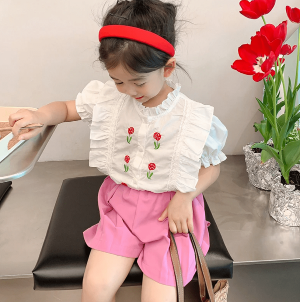 Summer Pinkish Purple Modern Baby Girl Blouse Pant - Image 3
