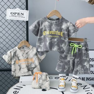 Letter Random Print Grey Colour T Shirt And Pant Design