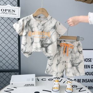 Letter Random Print Brown Beige Colour T Shirt And Pant Design