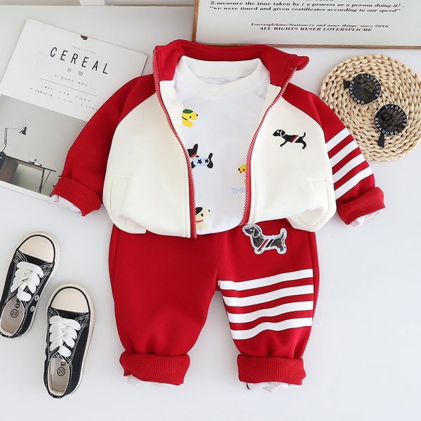 Long Sleeve Red And White Printer Design Long Sleeve T Shirt With Pant - Image 2