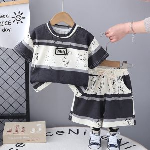 Dark Grey White Horizontal Stripe T Shirt And Pant Design