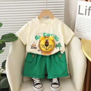 Cute Lion Cream Colour T Shirt And Green Pant Design
