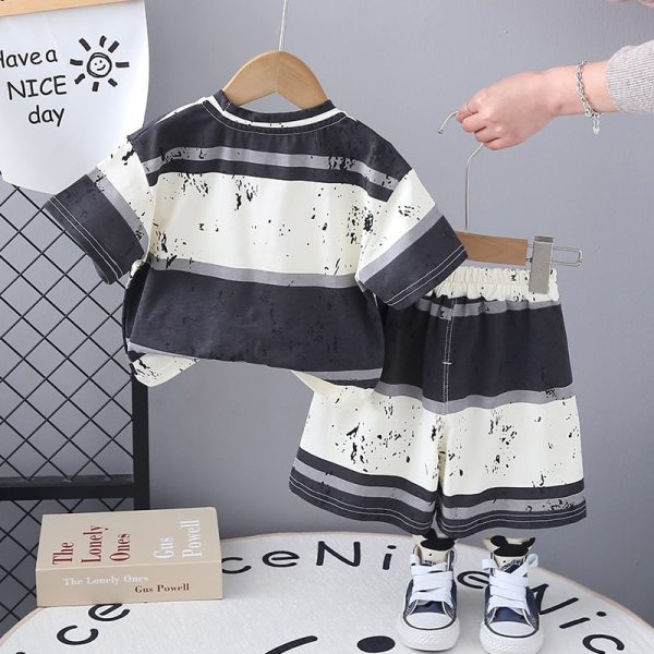 Dark Grey White Horizontal Stripe T Shirt And Pant Design - Image 2