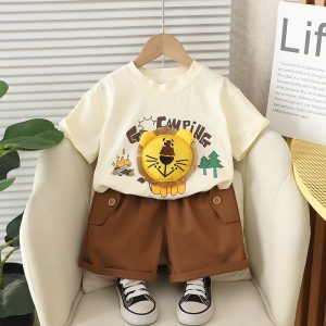 Cute Lion Cream Colour T Shirt And Brown Pant Design