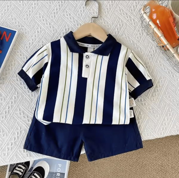Blue White Verticle Stripe T Shirt And Blue Pant Design - Image 3