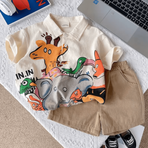 Animal Printed T Shirt And Beige Brown Pant Design