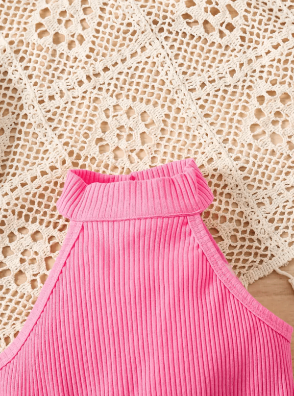 Summer Sleeveless Modern Pink Top And Denim Skirt Pant Design - Image 6