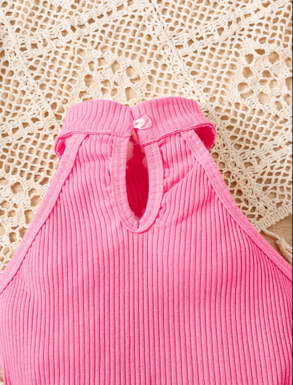 Summer Sleeveless Modern Pink Top And Denim Skirt Pant Design - Image 3