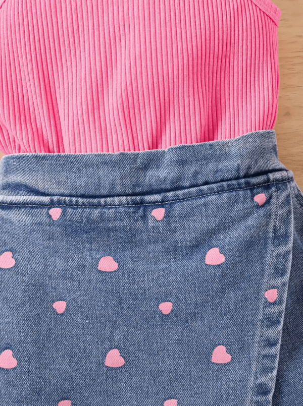 Summer Sleeveless Modern Pink Top And Denim Skirt Pant Design - Image 4