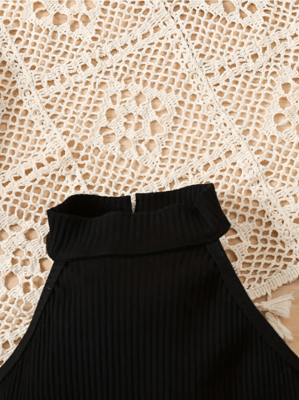 Summer Sleeveless Modern Black Top And Denim Skirt Pant Design - Image 3