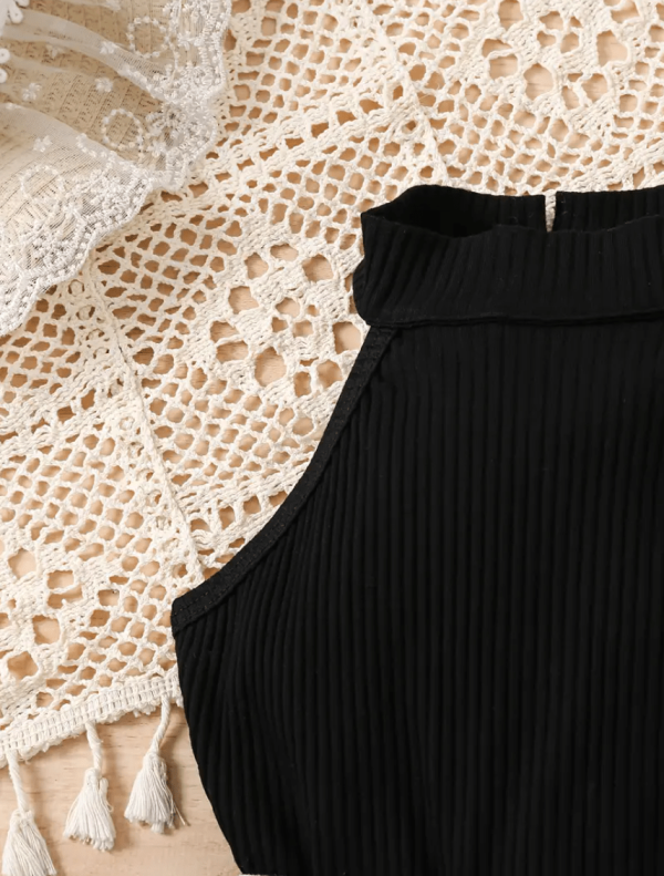 Summer Sleeveless Modern Black Top And Denim Skirt Pant Design - Image 4
