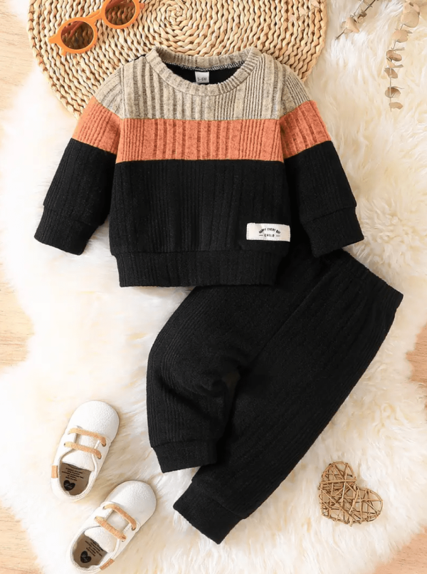 Spring and Autumn Fashion Striped Long-Sleeve Top Black T Shirt And Long Pant