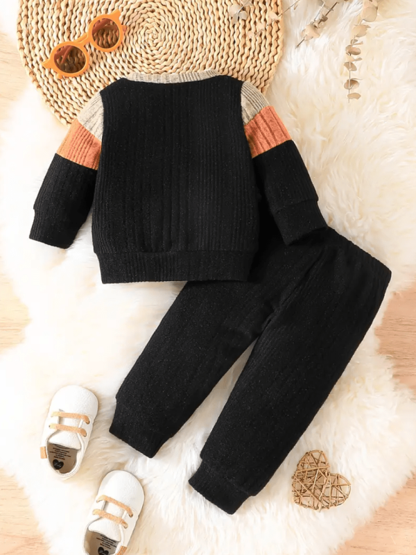 Spring and Autumn Fashion Striped Long-Sleeve Top Black T Shirt And Long Pant - Image 3